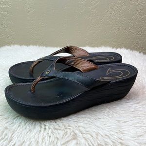 Olukai Black Hali’a Wedge Sandal